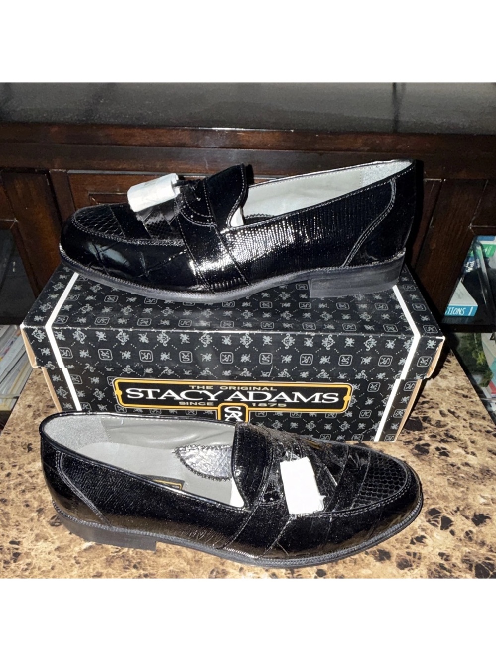 Stacy Adams Patent Black Men's Penny Loafers Genuine Snake